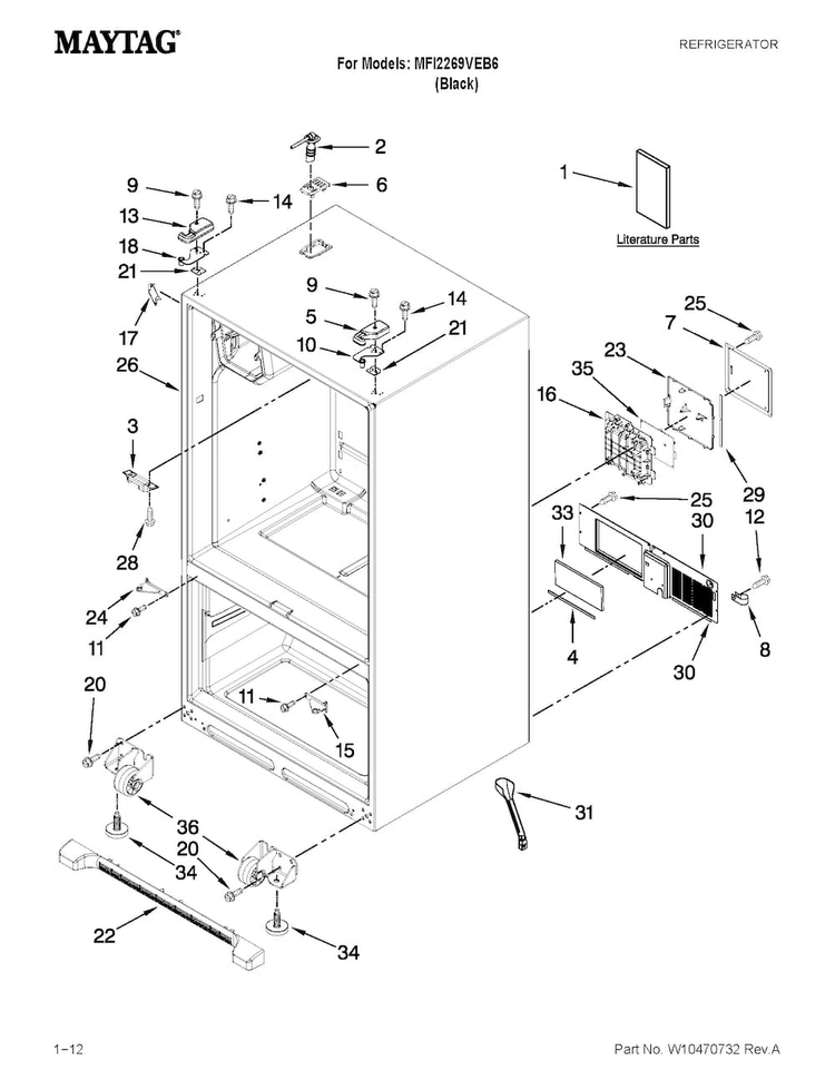 Cabinet Parts Diagram and Parts List for MFI2269VEB6  Maytag Refrigerator