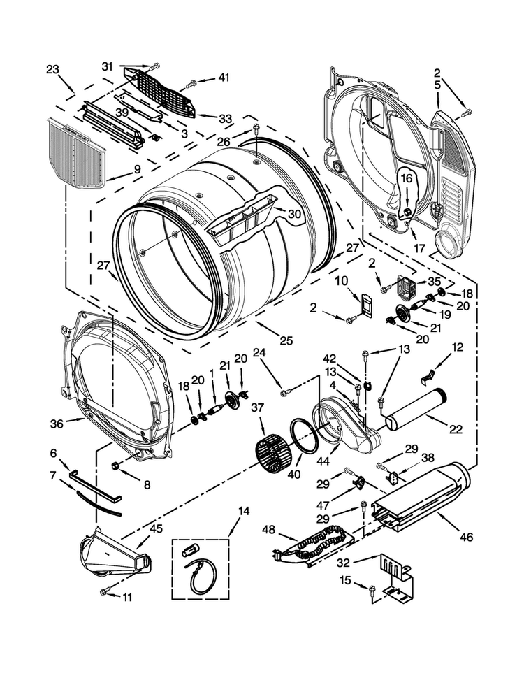 Bulkhead Parts Diagram and Parts List for YCED8990XW1  Crosley Dryer