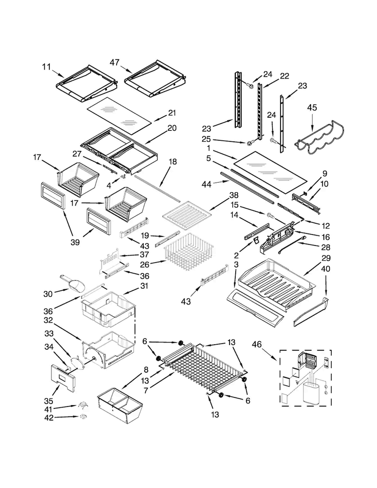 Shelf Parts Diagram and Parts List for JFC2290REY00  Jenn-Air Refrigerator