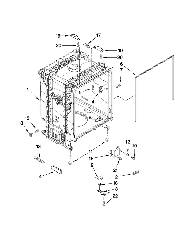 Tub And Frame Parts Diagram and Parts List for ADB1400AWD4  Amana Dishwasher