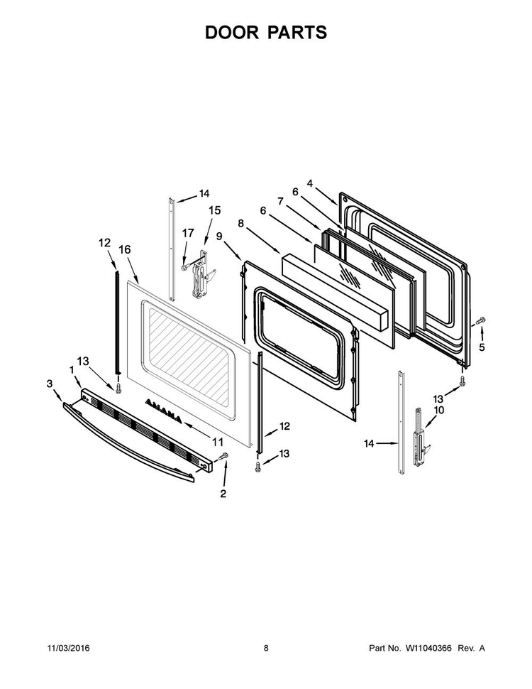 Door Parts Diagram and Parts List for AGS6603SFS0  Amana Range