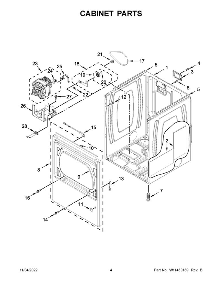Cabinet Parts 2 Diagram and Parts List for MED6230RHW1  Maytag Dryer