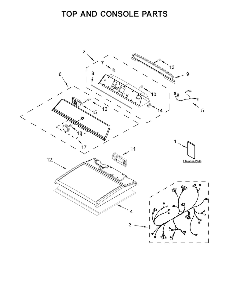 Top And Console Parts Diagram and Parts List for MGDB835DW0  Maytag Dryer