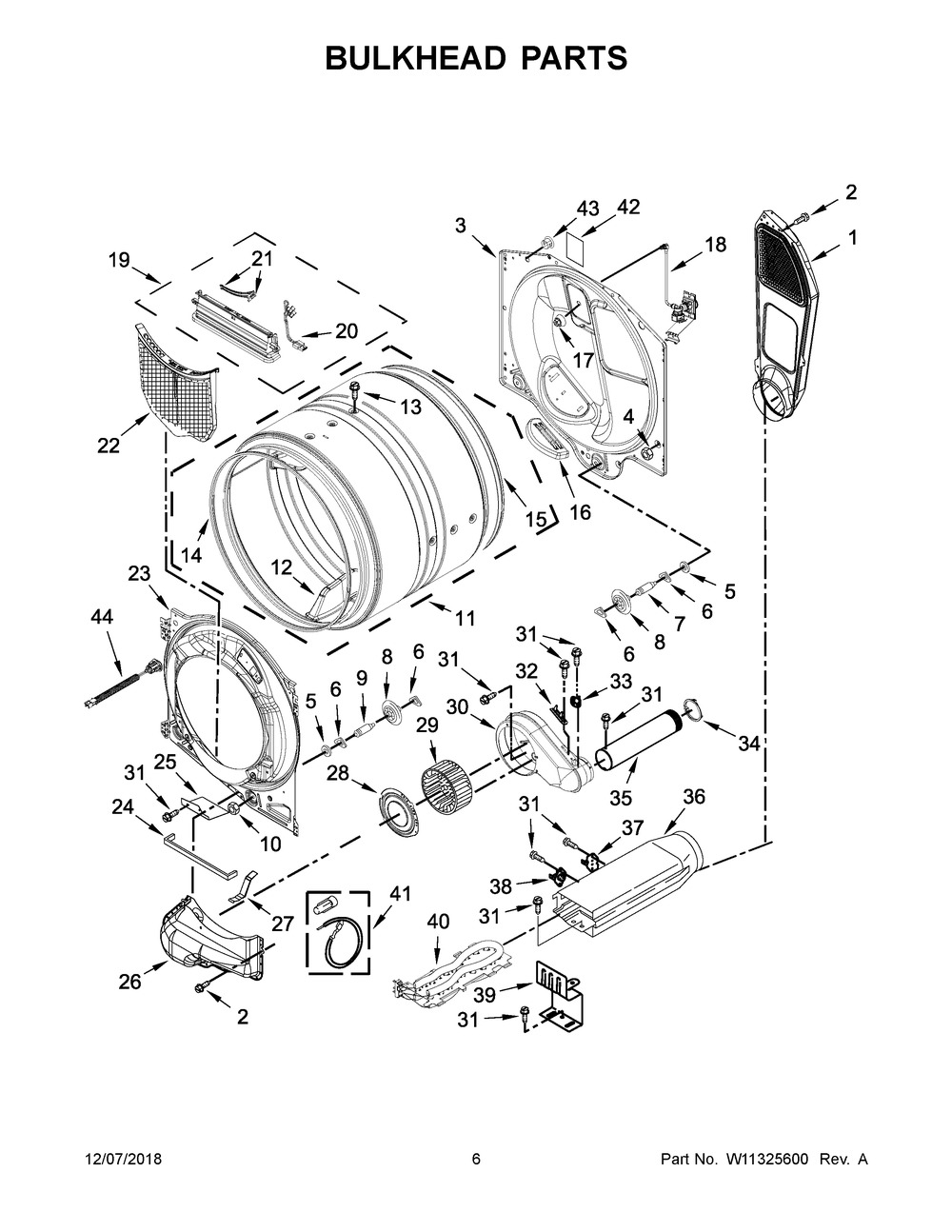 Bulkhead Parts Diagram and Parts List for YMED8630HW0  Maytag Dryer