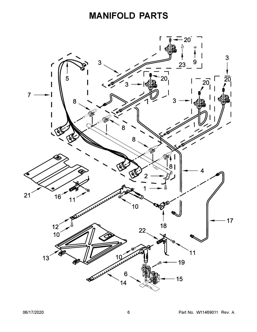 Manifold Parts Diagram and Parts List for AGR6603SFS3  Maytag Range