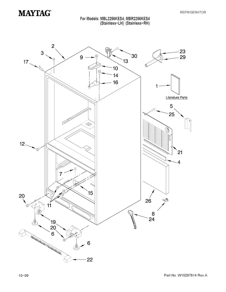 Cabinet Parts Diagram and Parts List for MBL2256KES4  Maytag Refrigerator