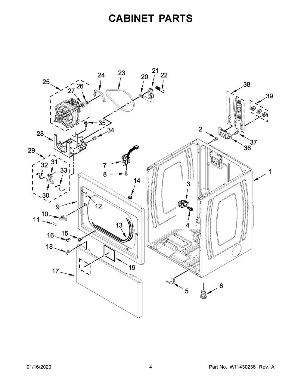 Cabinet Parts Diagram and Parts List for MEDP576KW0  Maytag Dryer