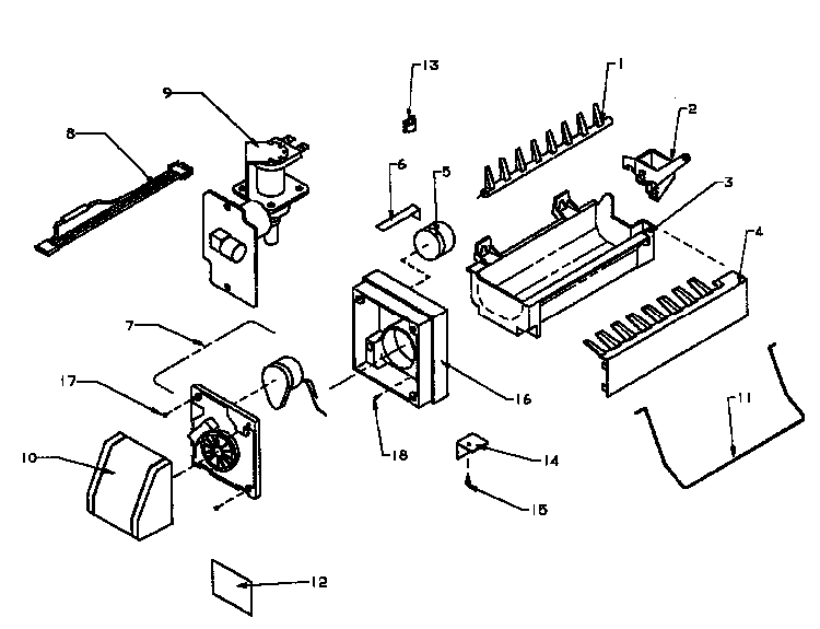 8-cube Compact Ice Maker Diagram and Parts List for TG18R3L-P1181711WL  Amana Refrigerator