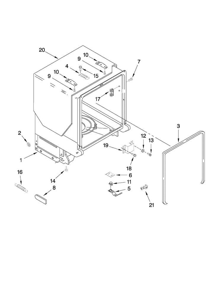 Tub And Frame Parts Diagram and Parts List for MDBH969AWB1  Maytag Dishwasher