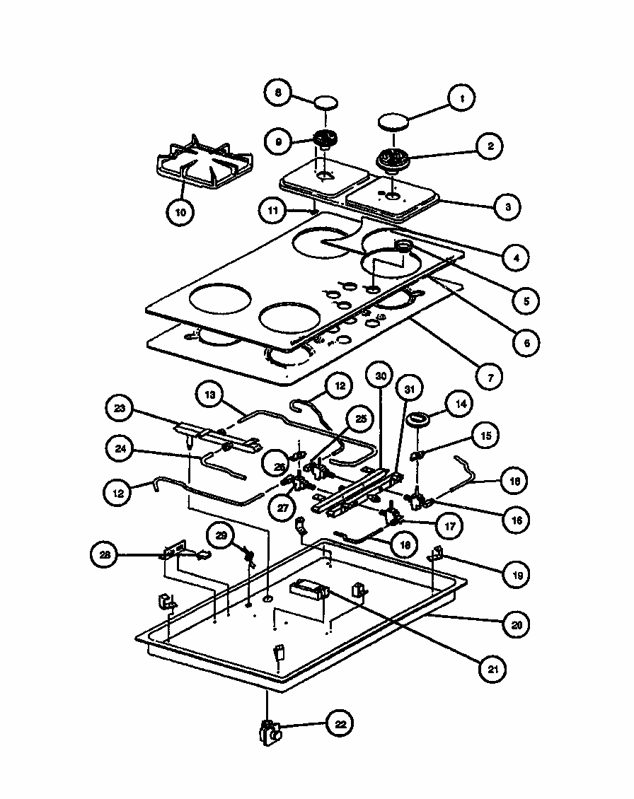 Page 4 Diagram and Parts List for RTG650UD-P1131487ND  Caloric Cooktop