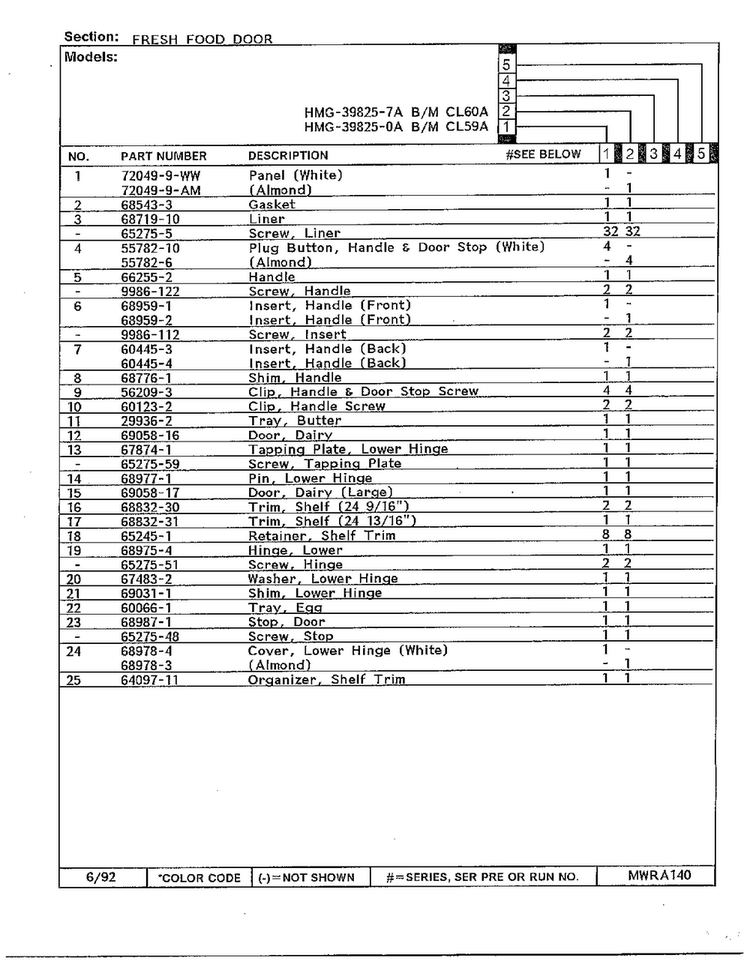 Fresh Food Door Page 2 Diagram and Parts List for 39825-7A  Admiral Refrigerator