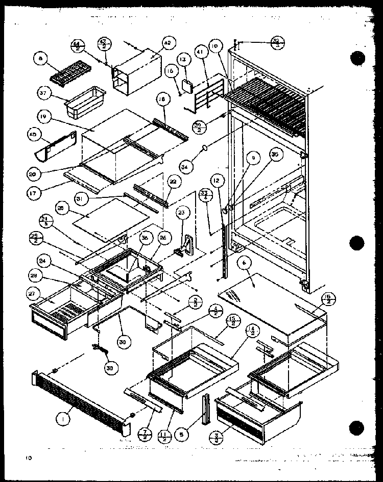 Refrigerator Shelving And Drawers Diagram and Parts List for TX20QBG-P1111704WG  Amana Refrigerator