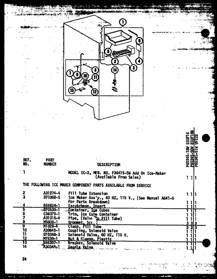 Section 3 Diagram and Parts List for ESUF16B P60345-50W Amana Freezer