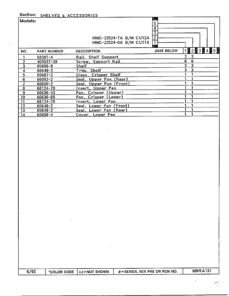 Shelves & Accessories Page 2 Diagram and Parts List for 22524-7A  Admiral Refrigerator