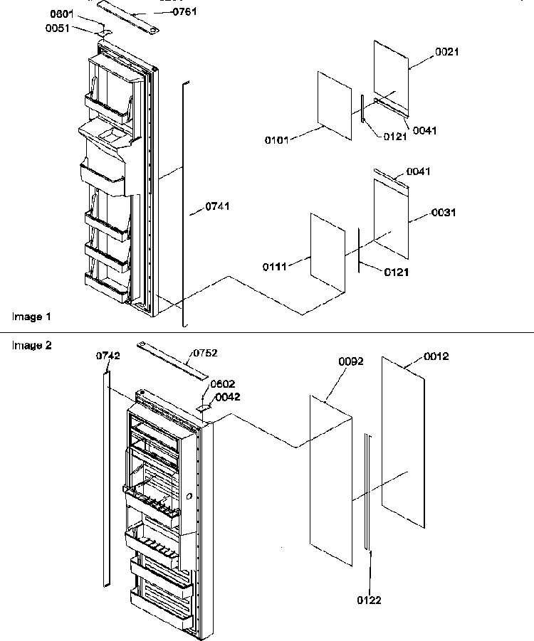Door Diagram and Parts List for SRDE25TPE-P1190314WE  Amana Refrigerator