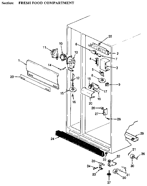 Fresh Food Compartment Diagram and Parts List for JRSD246B MBQ81C Jenn-Air Refrigerator