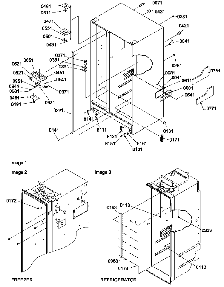 Cabinet Parts Diagram and Parts List for SRDE520TBW-P1312402WW  Amana Refrigerator