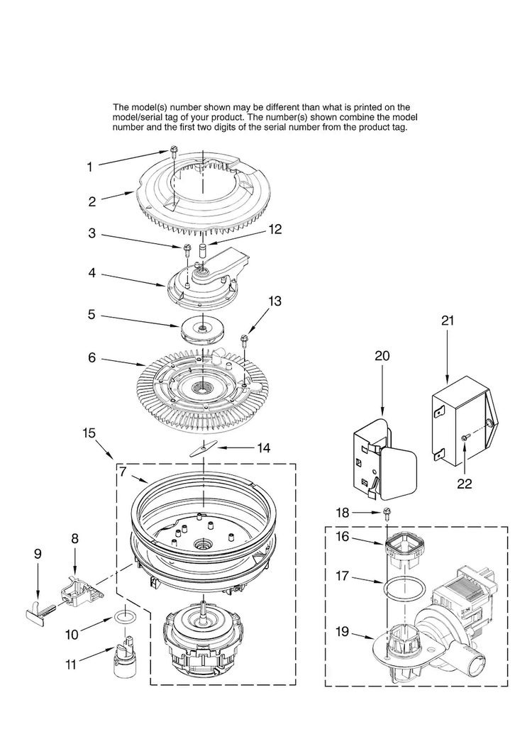 Pump And Motor Parts Diagram and Parts List for JDB1080AWB41  Jenn-Air Dishwasher
