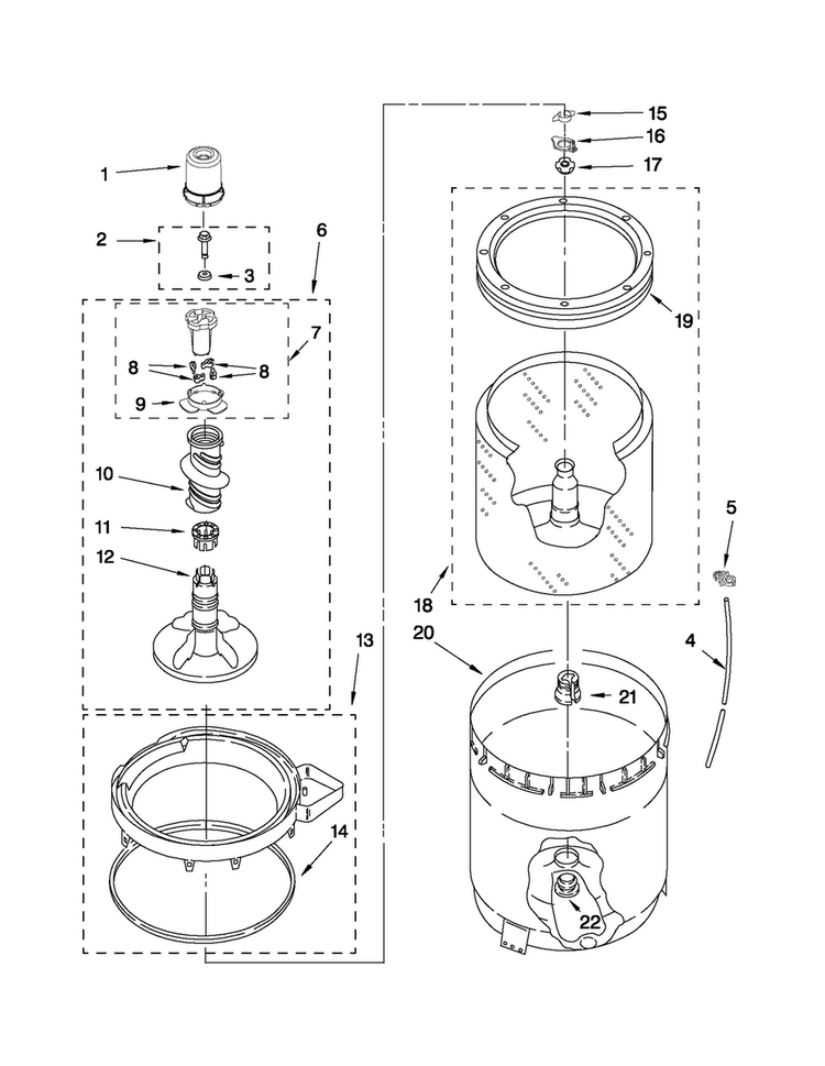 Agitator, Basket And Tub Parts Diagram and Parts List for NTW4600XQ0  Amana Washer