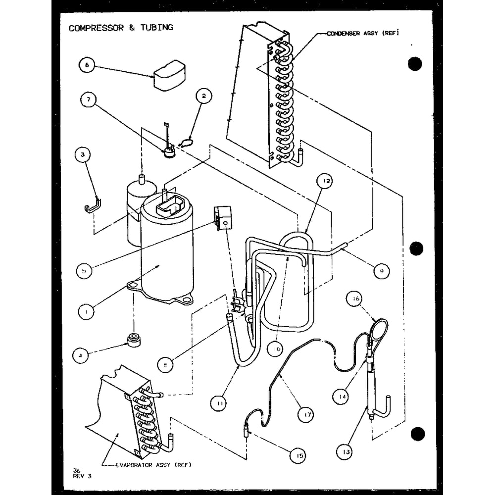 Compressor & Tubing 5 Diagram and Parts List for PTH12400ER P9872129R Amana Air Conditioner