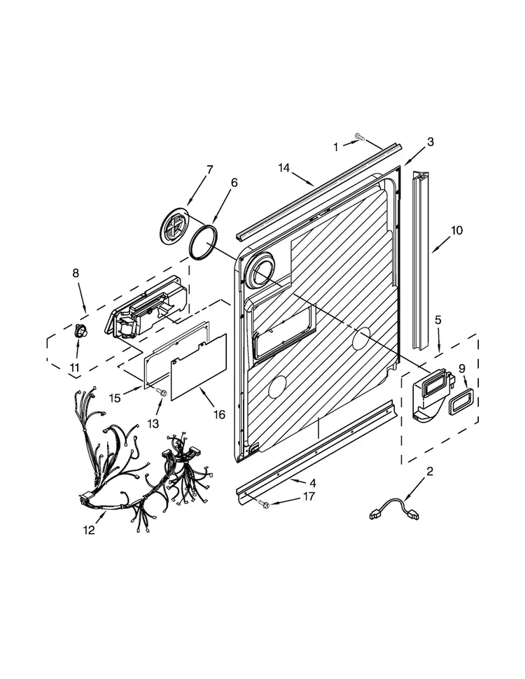 Inner Door Parts Diagram and Parts List for MDB7609AWW2  Maytag Dishwasher