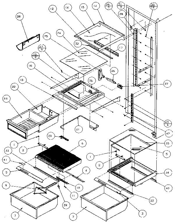 Refrigerator Shelving And Drawers Diagram and Parts List for 36051-P1122003W  Amana Refrigerator