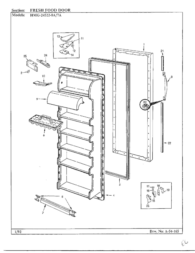 Fresh Food Door Diagram and Parts List for 24522-7A  Admiral Refrigerator