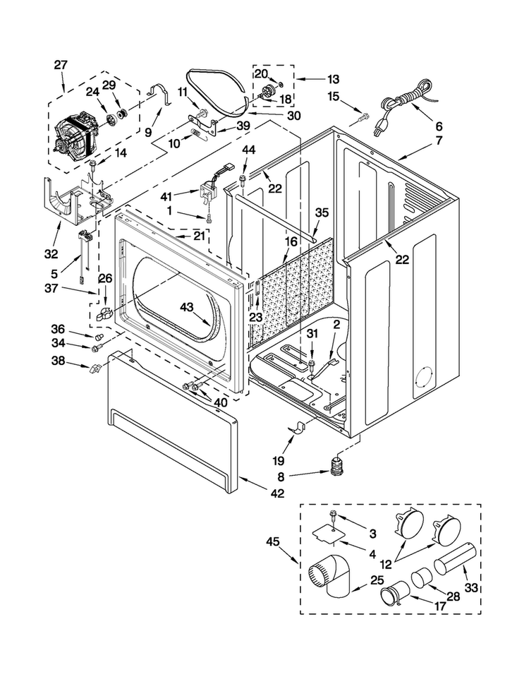 Cabinet Parts Diagram and Parts List for MGDX700XW0  Maytag Dryer