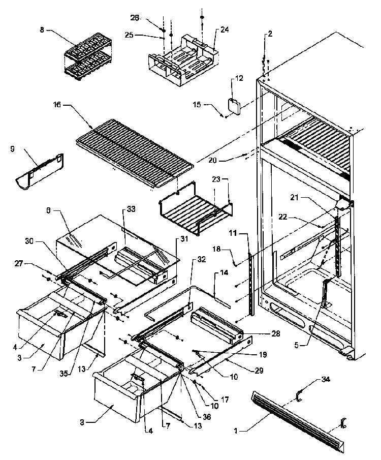 Cabinet Shelving Diagram and Parts List for TX19S3E-P1195901WE  Amana Refrigerator