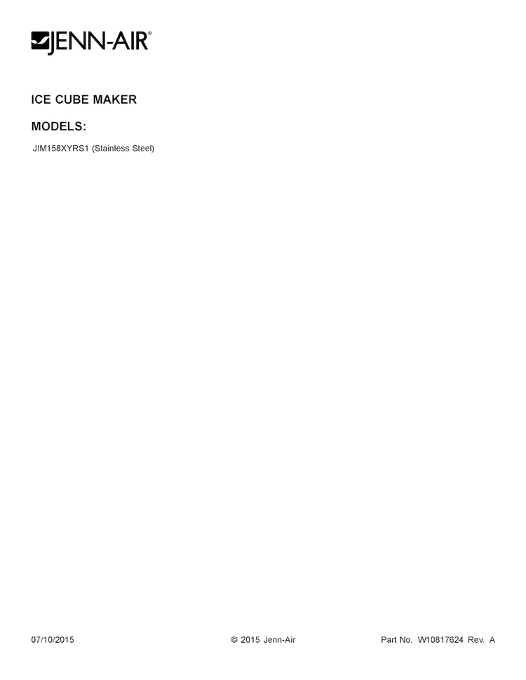 Cover Sheet Diagram and Parts List for JIM158XYRS1  Jenn-Air Ice Maker