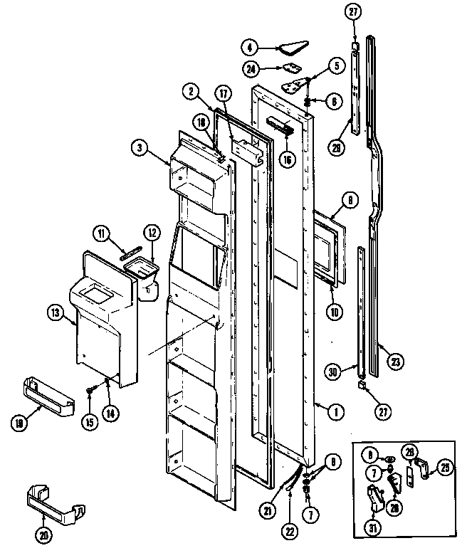 Freezer Door Diagram and Parts List for GS24X8DA-DR83A  Maytag Refrigerator