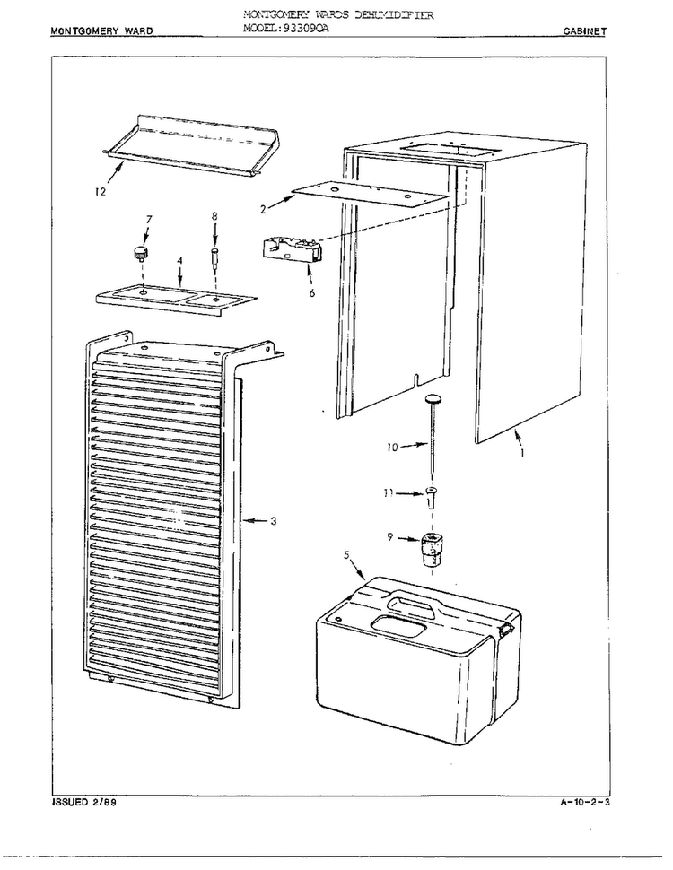 Cabinet/miscellaneous Diagram and Parts List for 933090A  Admiral Dehumidifier