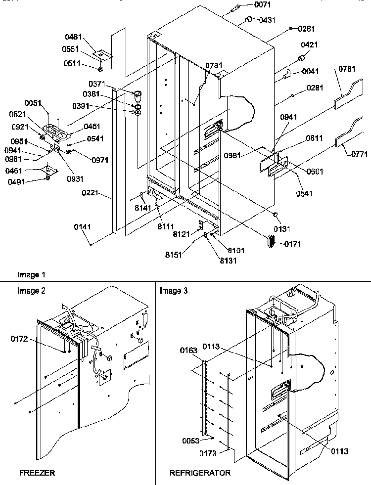 Cabinet Parts Diagram and Parts List for SRDE528TBW-P1312602WW  Amana Refrigerator