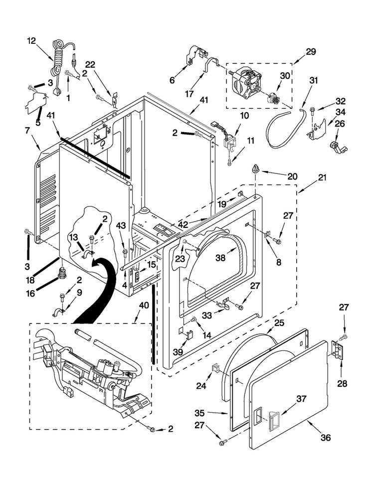 Cabinet Parts Diagram and Parts List for 7MMGDC300YW0  Maytag Dryer