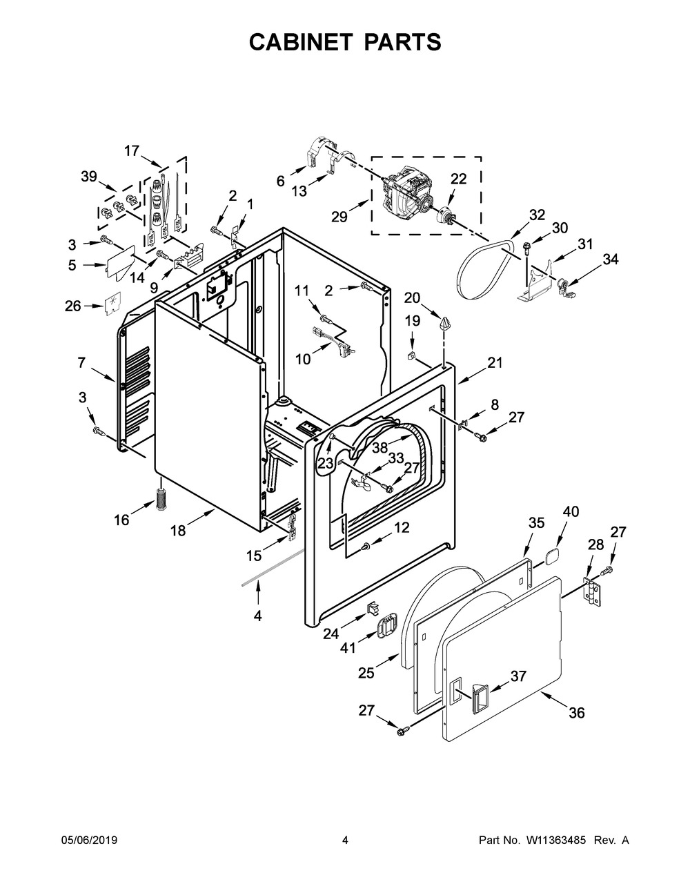 Cabinet Parts Diagram and Parts List for AED4516HW0  Maytag Range