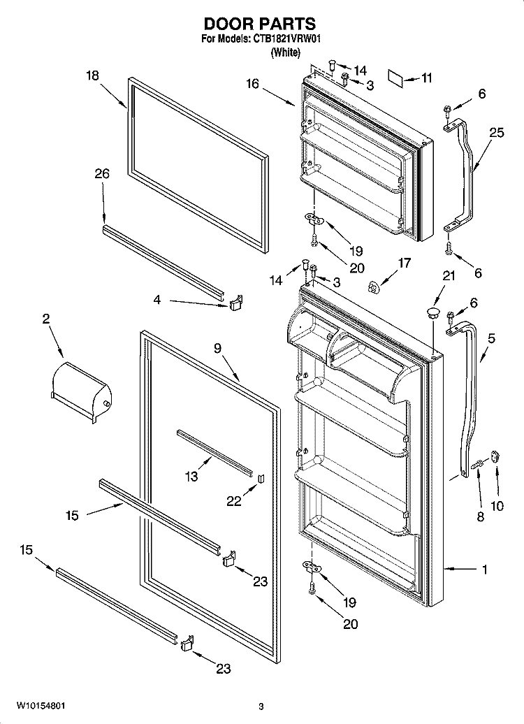 DOOR PARTS Diagram and Parts List for CTB1821VRW01  Magic Chef Refrigerator