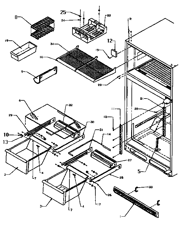 Cabinet Shelving Diagram and Parts List for TX19R2-P1158506W  Amana Refrigerator