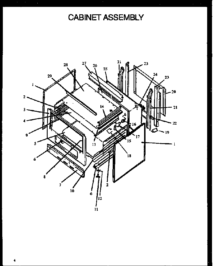 Cabinet Assembly Diagram and Parts List for SBE22AX P1142412NL Amana Range