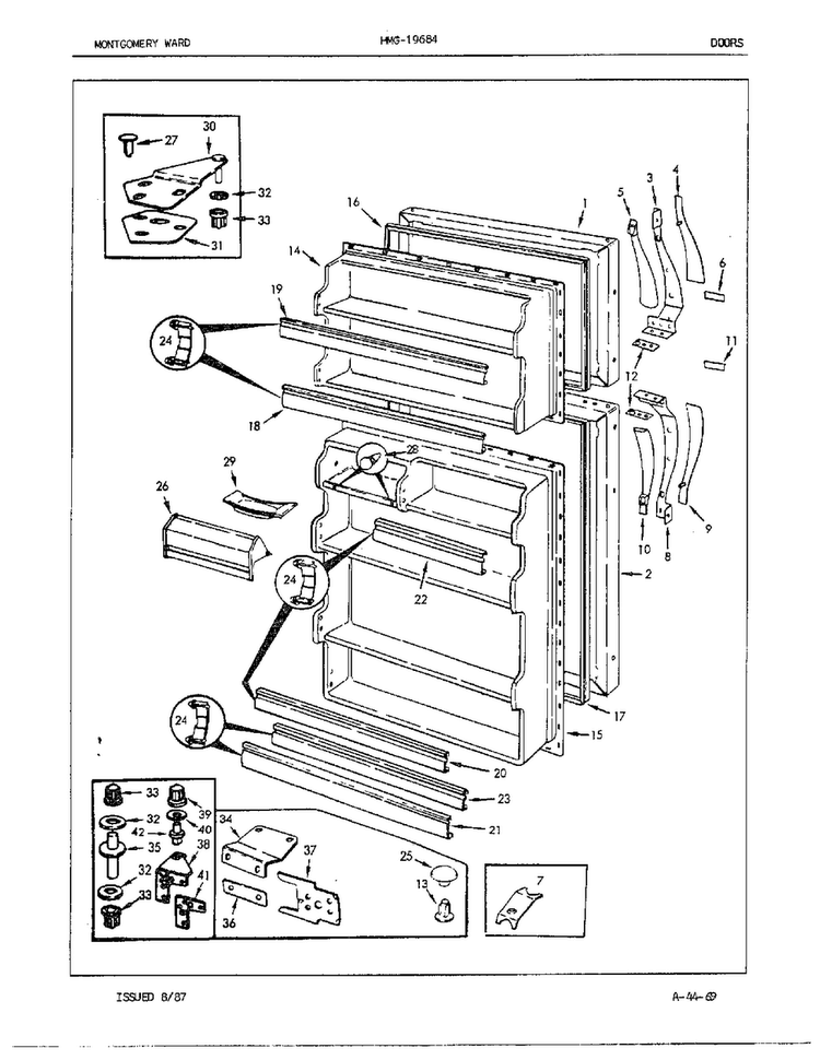 Doors Assembly Diagram and Parts List for 19684  Admiral Refrigerator