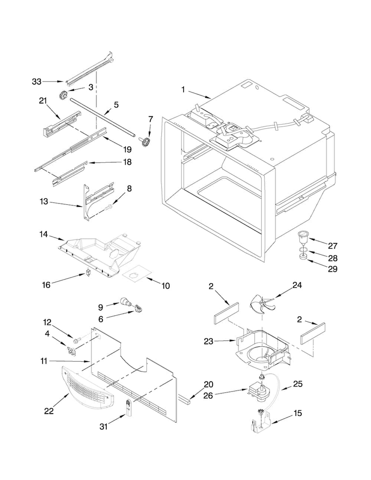 Freezer Liner Parts Diagram and Parts List for ABB2224WES0  Amana Refrigerator