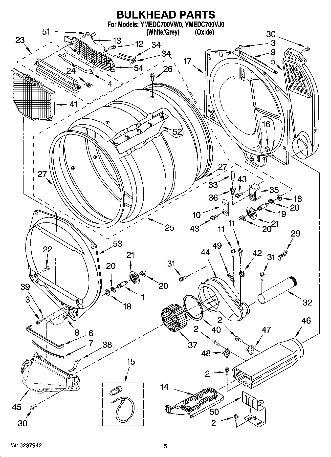 03 - BULKHEAD PARTS, OPTIONAL PARTS (NOT INCLUDED) Diagram and Parts List for YMEDC700VJ0  Maytag Dryer
