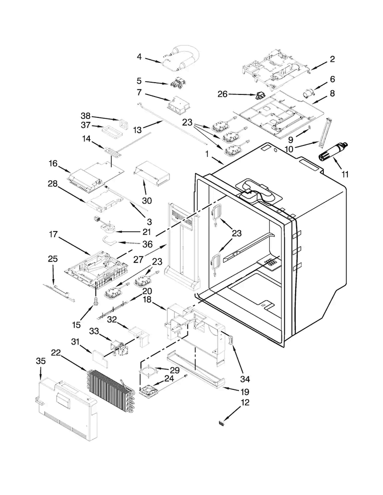 Refrigerator Liner Parts Diagram and Parts List for MFT2976AEW03  Maytag Refrigerator