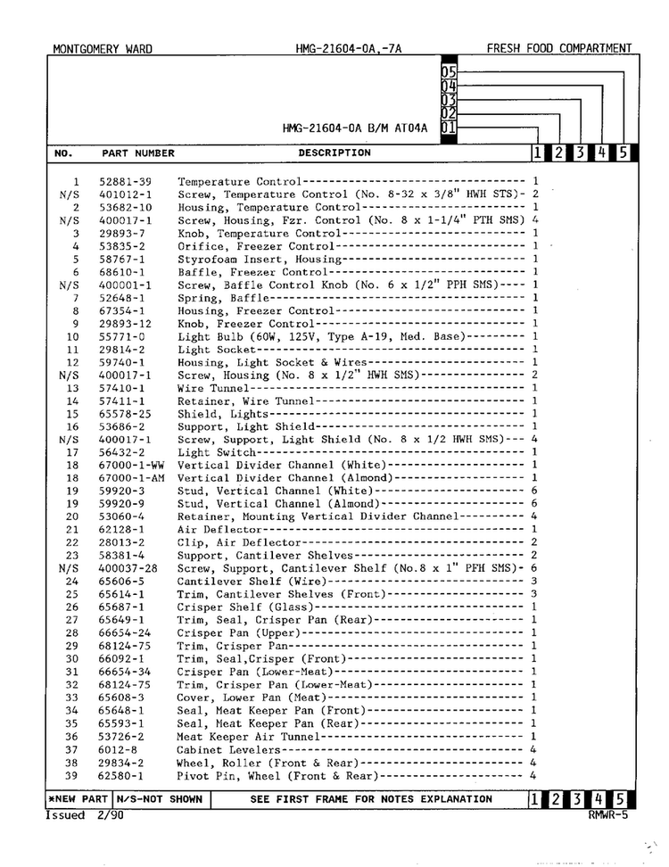Fresh Food Compartment Page 2 Diagram and Parts List for 21604A  Admiral Refrigerator