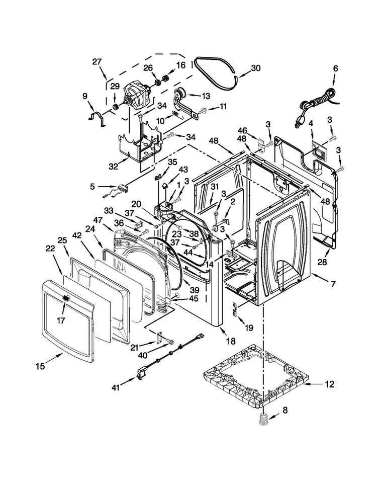 Cabinet Parts Diagram and Parts List for MGDB950YG3  Maytag Dryer