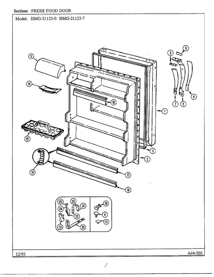 Fresh Food Door Diagram and Parts List for 21123-0  Admiral Refrigerator