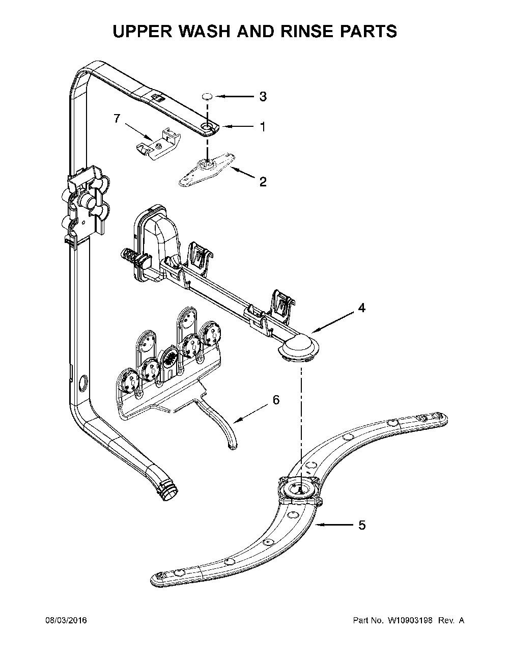 Upper Wash And Rinse Parts Diagram and Parts List for 66514703N511  Kenmore Dishwasher