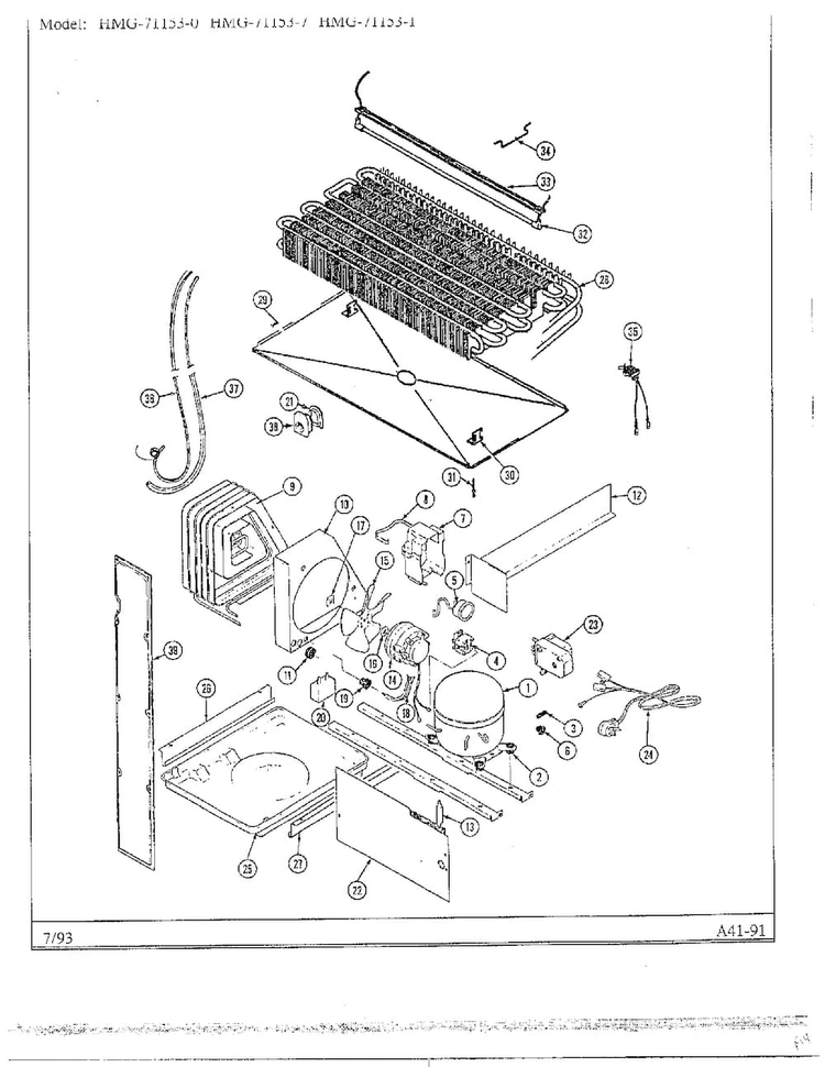 Refrigerator Diagram and Parts List for 71153-0A  Admiral Refrigerator