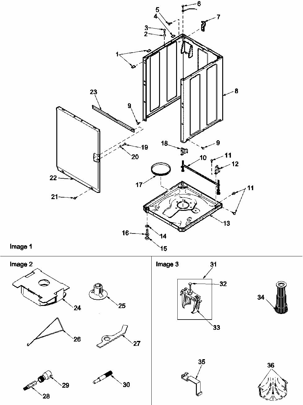Front Panel, Base & Cabinet & Tools Diagram and Parts List for LWC80AW-PLWC80AW  Amana Washer