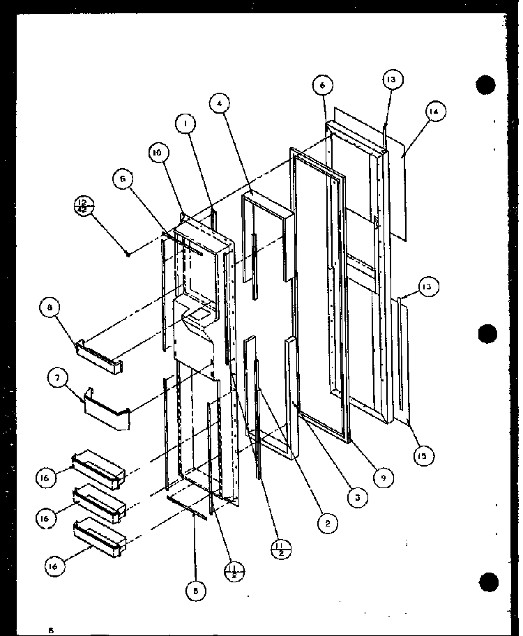 Freezer Door Diagram and Parts List for SLD25M2G-P1121107WG  Amana Refrigerator