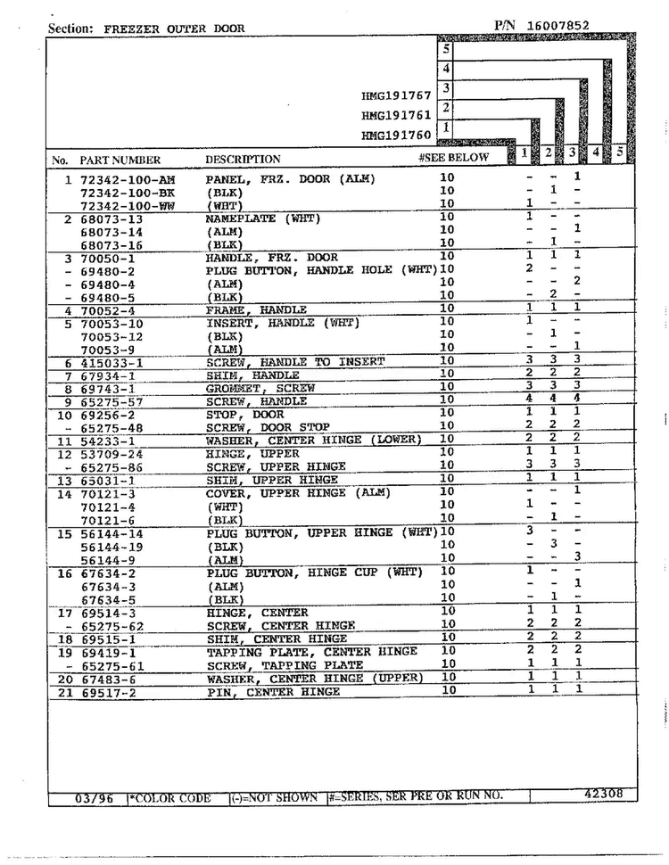 Freezer Outer Door Page 2 Diagram and Parts List for HMG191760  Admiral Refrigerator